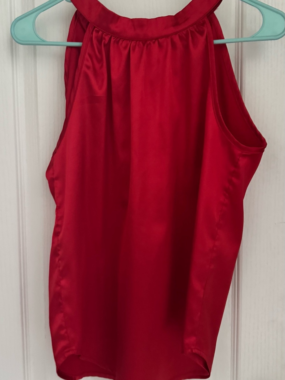 Red Satin-Look Polyester Top with Halter Neck